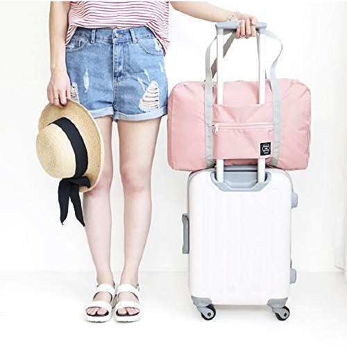Foldable Travel Duffel Bag,Sport Totes,Shoulder Shopping Bag,Luggage Bag,2 Pack (Pink+Blue)