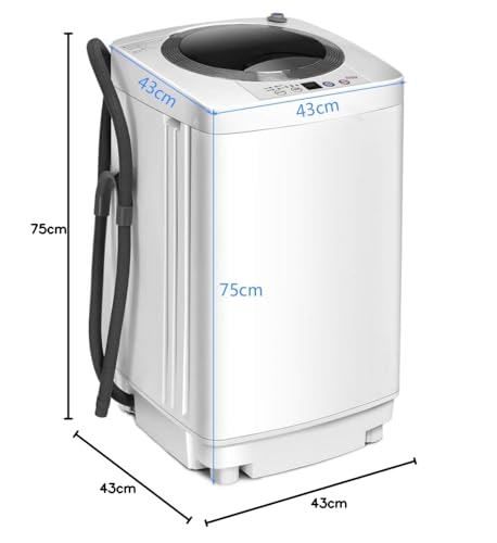 GOPLUS Mini-wasmachine 3,5 kg, volautomatische wasmachine met centrifuge, 6 programma's, display, inclusief afvoerpomp, bovenlader, wasmachine ideaal voor appartementen en campers, 43 x 43 x 75 cm - Afbeelding 4