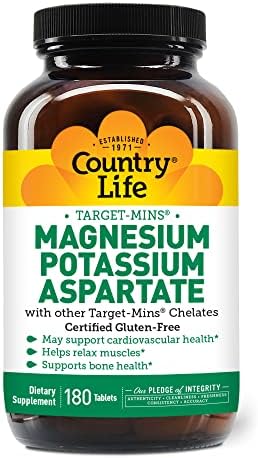 Country Life Target-Mins Magnesium Potassium Aspartate - 180 Tablets - Cardiovascular - Bone Health - Relax Muscles
