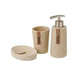  Juego de dispensador, jabonera y Vaso portacepillos de Resina Beige - LOLAhome