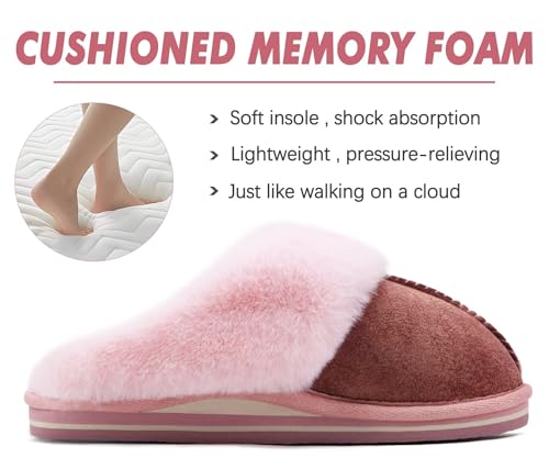 Image of KuaiLu Womens Cozy Memory Foam Slippers Ladies Fuzzy Faux Fur Lined Warm Arch Support House Shoes Slip on Comfy Winter Scuff Indoor Outdoor Rubber Hard Sole