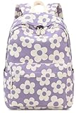 Bluboon Mochila escolar para meninas adolescentes, mochilas para laptop de veludo cotelê e ensino fundamental, Fundo roxo flor bege, Medium, Moderno