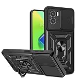 ESTH® Custodia per Motorola Moto E22/E22i con Custodia per Fotocamera Scorrevole e Supporto ad Anello [Cover Paraurti Compatibile con Supporto Magnetico per Auto], Nero