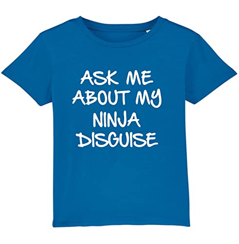 Image of Ask Me About My Ninja Disguise T-Shirt, Funny Fancy Dress Prank Costume Flip Unisex Kids Adults Flip Top (Royal, 12 Years)