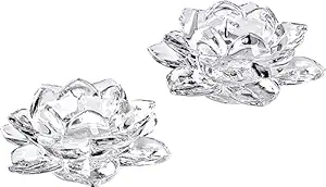 Home Brilliant 2 Piece Glass Lotus Flower Candle Holders Diya Votive Activity Tealight Holders Pillar Holders for Home Decoration Party Wedding Decoration