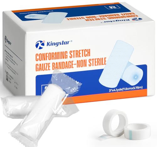 Image of Gauze Rolls Bandages 3 inch x 4.1yds, Conforming Stretch Gauze Bandage 6 Inch, 24 Rolls Individually Wrapped Includes Medical Tape