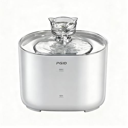 PGID Smart Sense Pet Water Fountain, 2.2L Large Capacity, Quiet Pump, Visible Water Level, 4-Stage Filtration, Dual Flow Modes (Faucet & Spring), Suitable for Cats and Dogs White, Medium