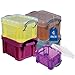 1InTheOffice Plastic Storage Bin with Lid, Stackable Mini Container 0.15 Quart, Assorted Colors, Clear, 4 Pack