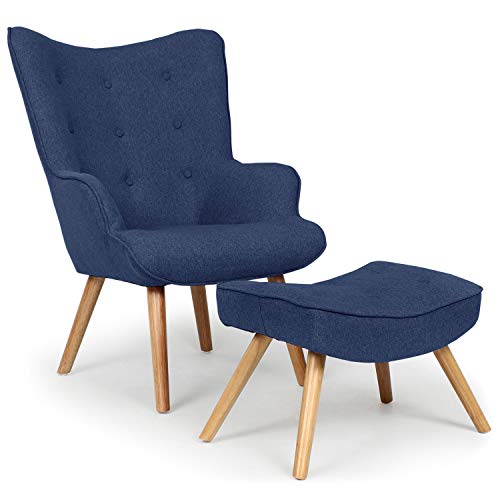 Fauteuil scandinave + pouf Lylou Tissu Bleu