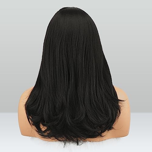 Image of FESHFEN Wigs with Bangs for Women, Natural Black Synthetic Long Layered Straight Hair Wig for Daily Party Use, 18 inch