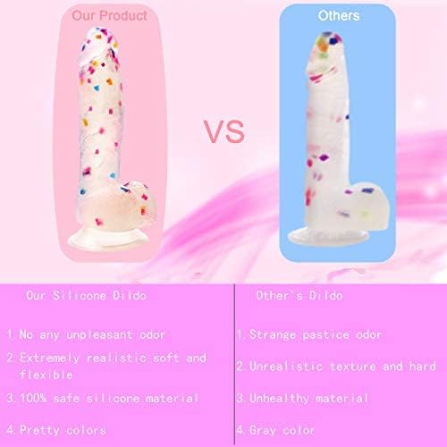 7.6 Inch Colorful Liquid Realistic Dildos, Human Safety Material,Medical Silicone, with Powerful Suction Cups, Suitable for Women/Men/Gay, Adult Toys for Women or Beginer