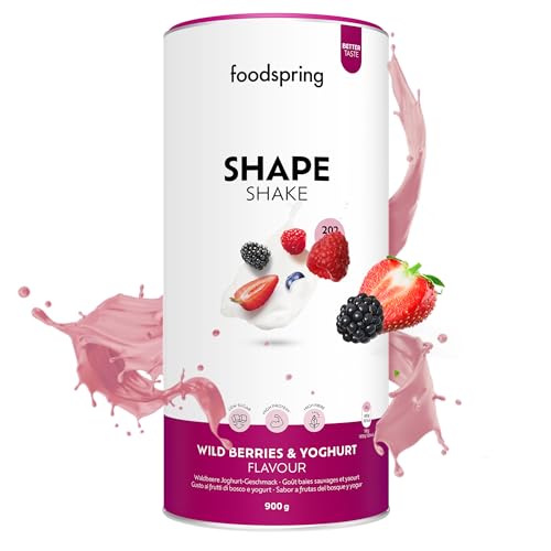 foodspring Shape Shake Yogur & Frutas Rojos - batido completo, sustitutivo de comida con proteína premium para controlar el peso, 202 kcal por ración, sin gluten - 900g