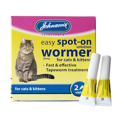 Johnson’s Easy Spot On Wormer for Cats & Kittens 2 Pack: Veterinary Strength Cat Worming Treatment Spot On, Effective Dewormer for Cats