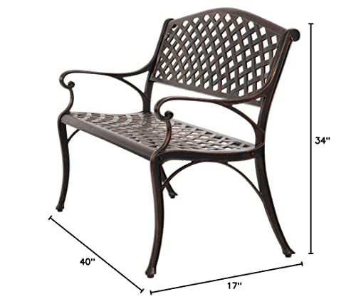 Patio Sense 61491 Patio Bench Cast Aluminum Lightweight Sturdy Bench Perfect For Relaxing Pause In Garden, Backyard Patio Basketweave Design - Antique Bronze Finish #TOP7