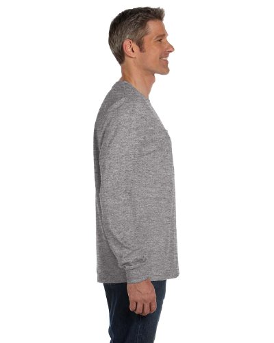 Hanes Tagless 6.1 Oz Long-Sleeve With Pocket, Light Steel, L #TOP3