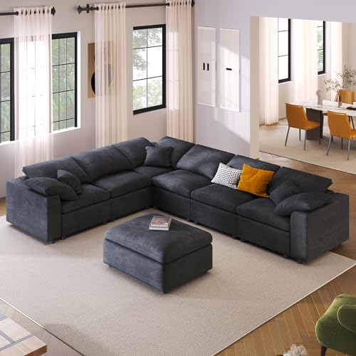 VEPXXP 7-Seater U-Shaped Modular Sectional Sofa Gray
