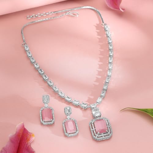 Image of Rubans Necklace Set American Diamond Zirconia Jewellery Gift for Women & Girls