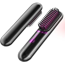 Cordless Hair Straightener Brush-Portable Straightening Comb, 5200mAh Batt, Plasma Tech, 3 Temp-Settings, for Travel & Home