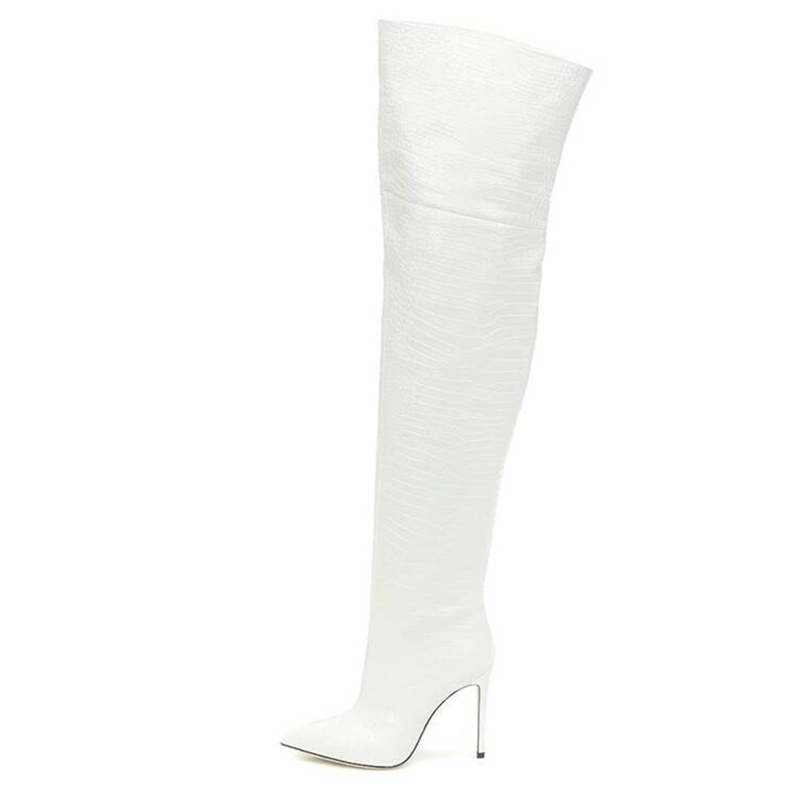 MANYUBEI Women's Over The Knee Boots Ladies Slip-on Thigh High Stiletto Heel Large Size Pointed Toe Long Boots 12 Cm/4.72 Inches, 46 EU,White
