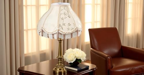 Aspen Creative 55005 Handsewn Scallop Dome Transitional UNO Fringe Lamp Shade in Cornsilk White Jacquard Fabric, 4" Top x 10" Bottom x 7" Height, Slip UNO 33mm by Aspen Creative - Image 7