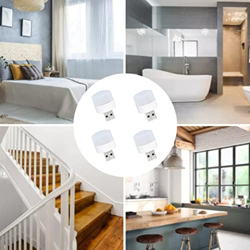 4PCS Mini USB Night Light Small Plug in LED Nursery Lamp Car Ambience Light Portable Bedside Lamp Plug in LED Night Light for Breastfeeding Dimmable Nursery Lamp(White Light)