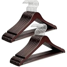 TOPIA HANGER Luxury Wooden Suit Hangers for Closet - Cherry Wood With Extra Thick Hook and Non-Slip Pants Bar, Heavy Duty Coat Hangers With Notches for Shirts - 16 Pack CT01M