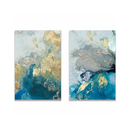 Tableau sur Toile WBYZAC pour habiller un mur vide : set moderne bleu et or 40x50cm