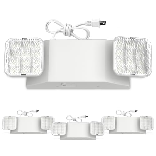 FREELICHT 4 Pack Emergency Lights with Battery Backup, AC 120V, Two Head Adjustable, LED Emergency Square Lighting Fixture for Business Commercial Use with 4FT Plug in Cord, UL Listed