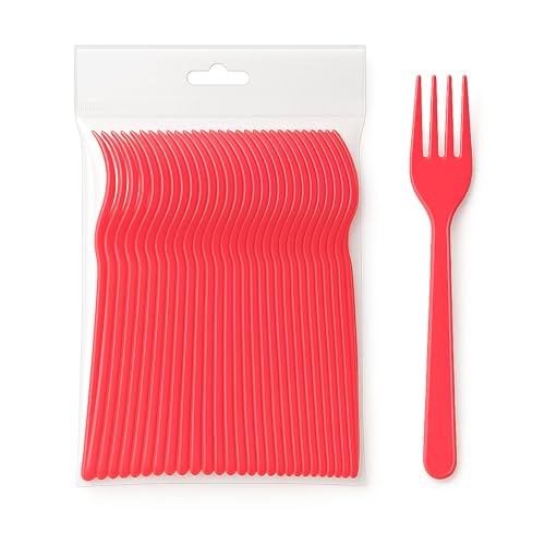 ecodrinks - Forchette in Plastica - Eleganza e Sostenibilità a Tavola - Resistenti Fino a 125°C, Lavabili e Riutilizzabili - Perfette per Eventi, Feste e Picnic (105, Rosso)