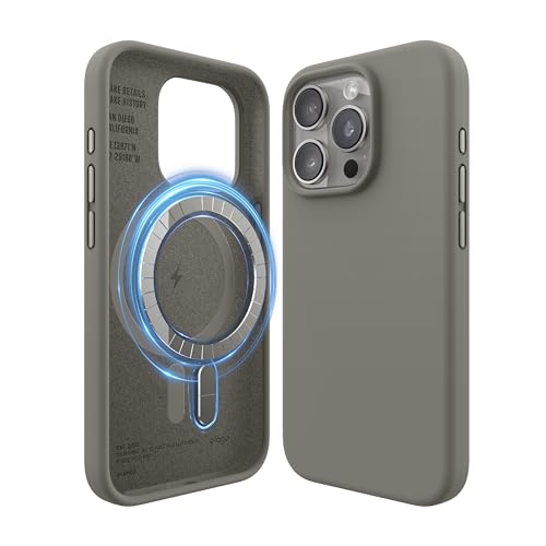 elago Magnetic Silicone Case Compatible with iPhone 15 Pro Case, Compatible with MagSafe All Accessories,Built-in Magnets,Premium Silicone, Full Body Protective Cover [5 Layer Structure] (Medium Grey)
