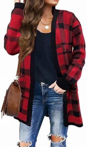 ZESICA Women's Fall Winter Long Sleeves Open Front Leopard Print Knitted Sweater Cardigan Coat Outwear