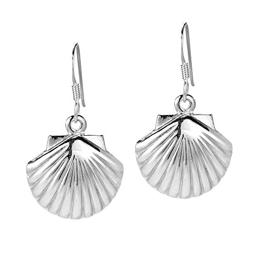AeraVida Beach Summer Seashell Clam Boho Sterling Silver Dangle Earrings | Chic Boho Style Sterling Silver Dangle Earring for Women | Jewelry Gift