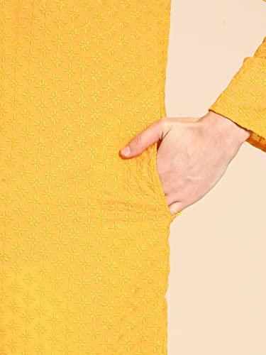 Image of Rajubhai Hargovindas Men Pure Cotton Chikankari Embroidered Straight Kurta