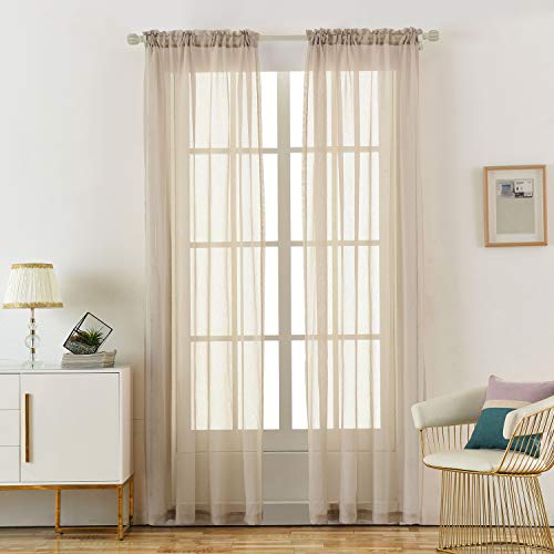 Dreaming Casa Solid Sheer Curtains Draperies Champagne Rod Pocket 2 Panels 52" W x 84" L