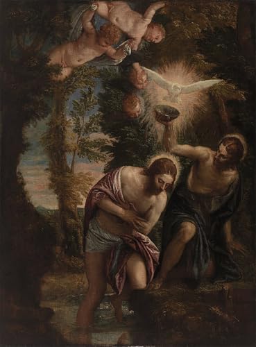 Cuadro El Bautismo de Cristo de Paolo Veronese, pintura al óleo para salón, 60x90cm