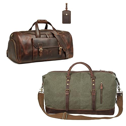 S-ZONE Duffle Bag for Men Travel with Genuine Leather Duffel Bags For Traveling