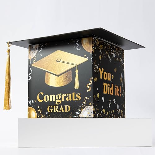 Image of APLUSWER Graduation Card Box with Golden Tassel, Graduation Decorations 2026 Graduation Cap Card Box for Senior Night Graduation Gift Graduation Party Favors Decor Party Supplies