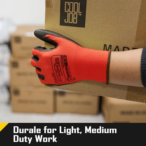Image of COOLJOB 60 Pairs Safety Work Gloves Pack Bulk with Grip PU Coating, 13 Gauge Seamless Knit Gloves with Polyurethane Dipped for Warehouse Working, Breathable Lightweight for Men Women, Red Medium