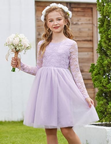 Arshiner Flower Girl Dress V Back Lace Long Sleeve Tulle Special Occasion Wedding Party Dresses2