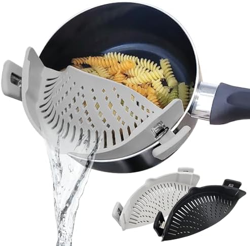 Silicone Clip On Strainer for Pots and pans, Clip on Food Straine...