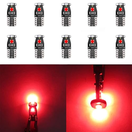 YOUNLEN 10 piezas W5W T10 LED (Rojol) ampolla de repuesto, ampolla 168 LED, ampolla LED 2825 194 T10 W5W, luces interiores LED para coche, ampolla LED W5W, ampollas LED para coche