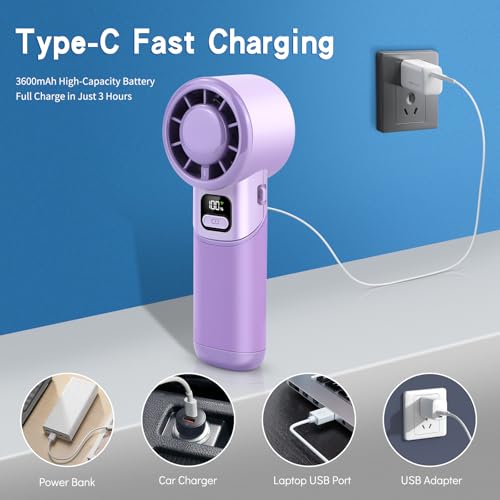 HONEYYEAR Portable Handheld Fan, 3 in 1 High-Speed Turbo Mini Fans, 3600mAh Rechargeable Personal Fan with LED Display,90°Foldable Small Pocket Fans for Travel/Commute/Outdoor, Gifts for Women Man by HONEYYEAR - Used condition - Image 3