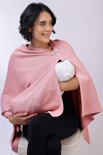 Image of Zelena Cotton Bamboo Blend Premium Nursing Cover for Breastfeeding | Breastfeeding Cover for Mothers | Feeding Shawl for Mother | Breathable Nursing Covers | Poncho for Mom(Light Pink)
