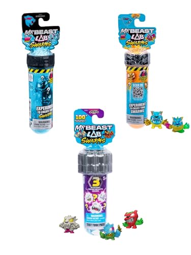 Tharos Distribution Mr. Beast Lab Swarms Test Tube 3 Pack Mystery Figures Bundle – Series 1 + Series 2 + Series 3 – 1″ Collectible Micro-Beasts – 3 Tubes (7 Beasts Total)