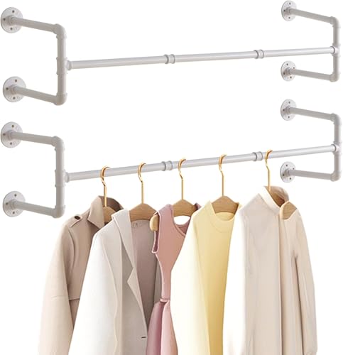 IBUYKE Industrial Pipe Clothes Rack Set of 2, 50 Inch Wall Mounte...