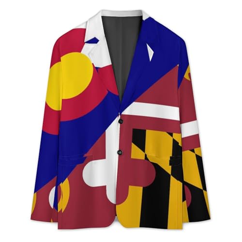 Colorado State Maryland Flag Men's Slim Suit Long-Sleeve Prom Tuxedo Classic Two Button Business Jacket3
