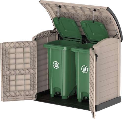 Duramax Cedargrain StoreAway 1200L Kunststoff Garten Lagerschuppen/Bogendeckel Outdoor Lagerung Mülltonnenbox Robuste Konstruktion - Ideal für Werkzeug, Fahrräder, Grills & 2X 240L Mülleimer,
