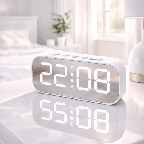 Image of Sehaz Artworks Alarm Clock for Living Room Stylish |Alarm Clock for Heavy Sleepers |Digital Table Clock for Home |Digital Alarm Clock for Bedroom Smart | Digital Clock for Table |Digital Watch - White