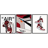 Sylvana Workshop - Air Jordan Red Poster Prints , UNFRAMED(8"x10" Set of 3 Wall Decor), Jordan Sneak