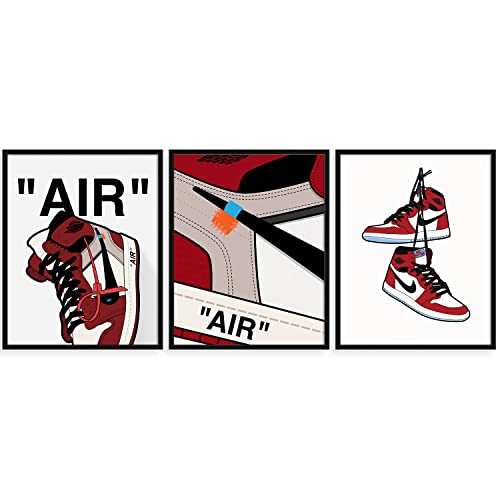 Sylvana Workshop - Air Jordan Red Poster Prints , Unframed(8"X10" Set Of 3 Wall Decor), Jordan Sneaker Posters For Guys, Michael Jordan Shoe Poster, Cool Sneaker Wall Art For Bedroom, Dope Hypebeast Poster Sneakerhead Room Decor, Cool Wall Art #TOP15